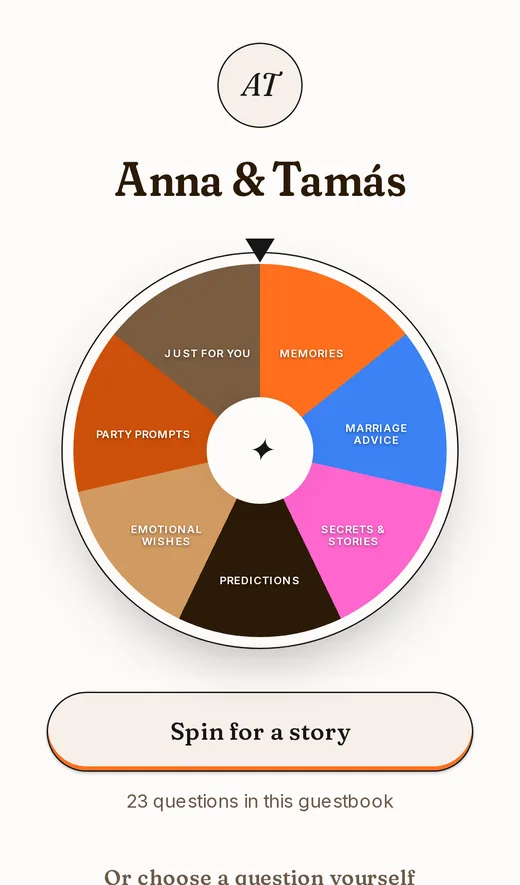 The guest page with the question wheel